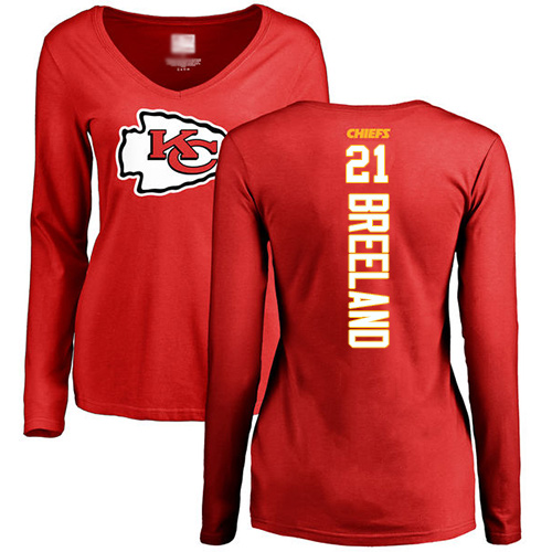 Women Football Kansas City Chiefs #21 Breeland Bashaud Red Backer Slim Fit Long Sleeve T-Shirt